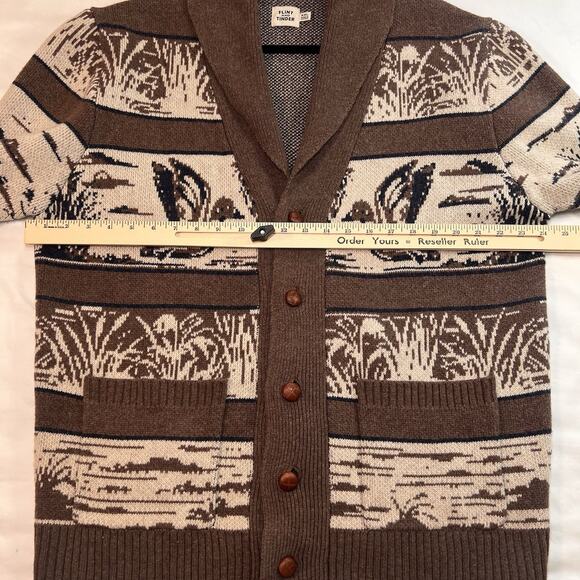 Flint and Tinder Duck Paradise Cardigan Size XXL Brown Jacquard Wool-Blend Shawl - Picture 9 of 14
